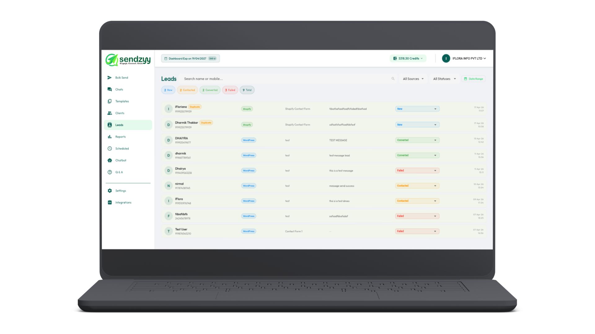 Bulk Messaging Dashboard